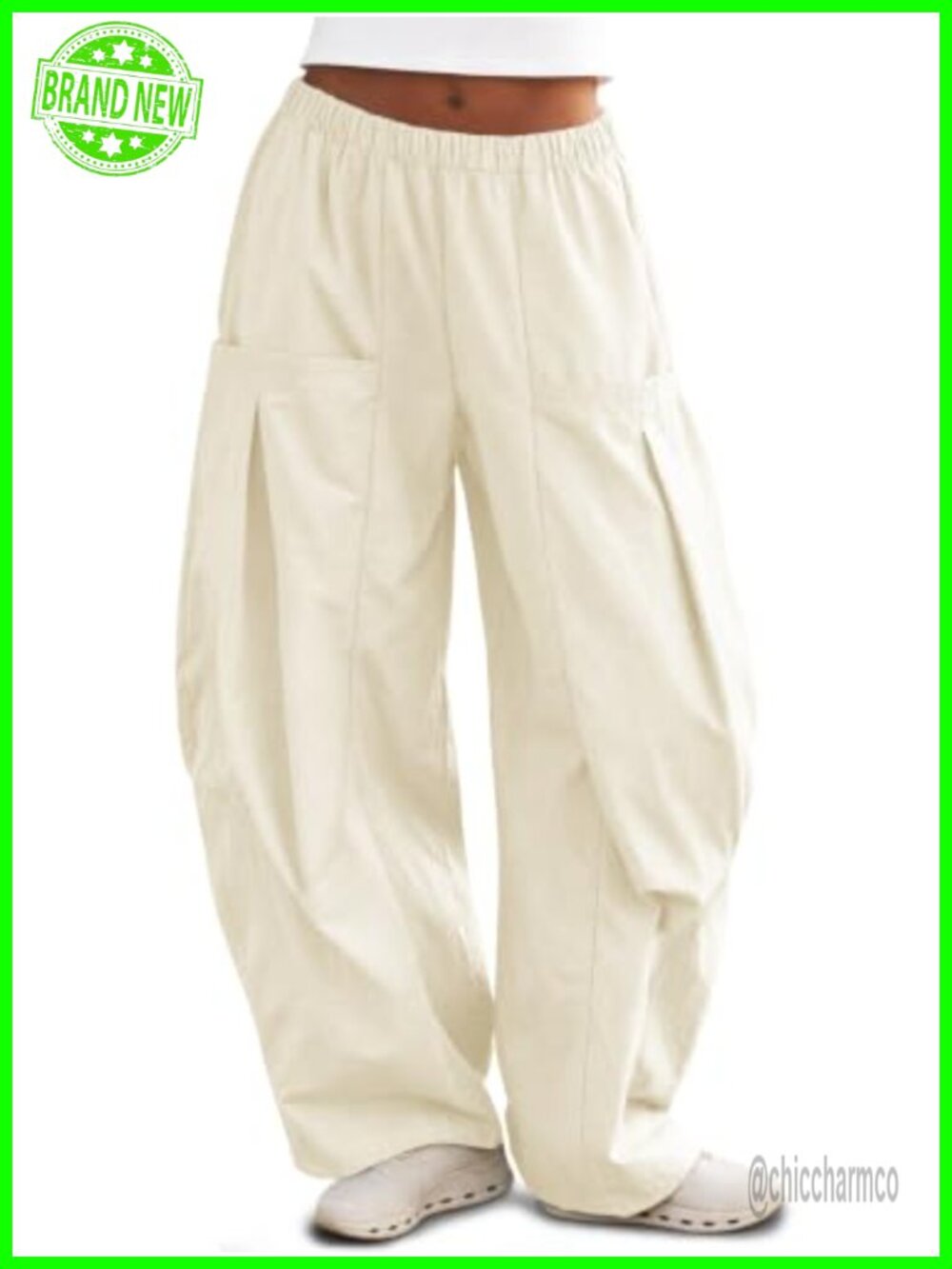 Womens Wide Leg Barrel Pants Elastic Waist Flowy Parachute Cargo Pants